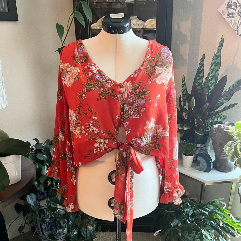 Smak Parlor Unique Vintage 2X Crop Floral Boho Blouse